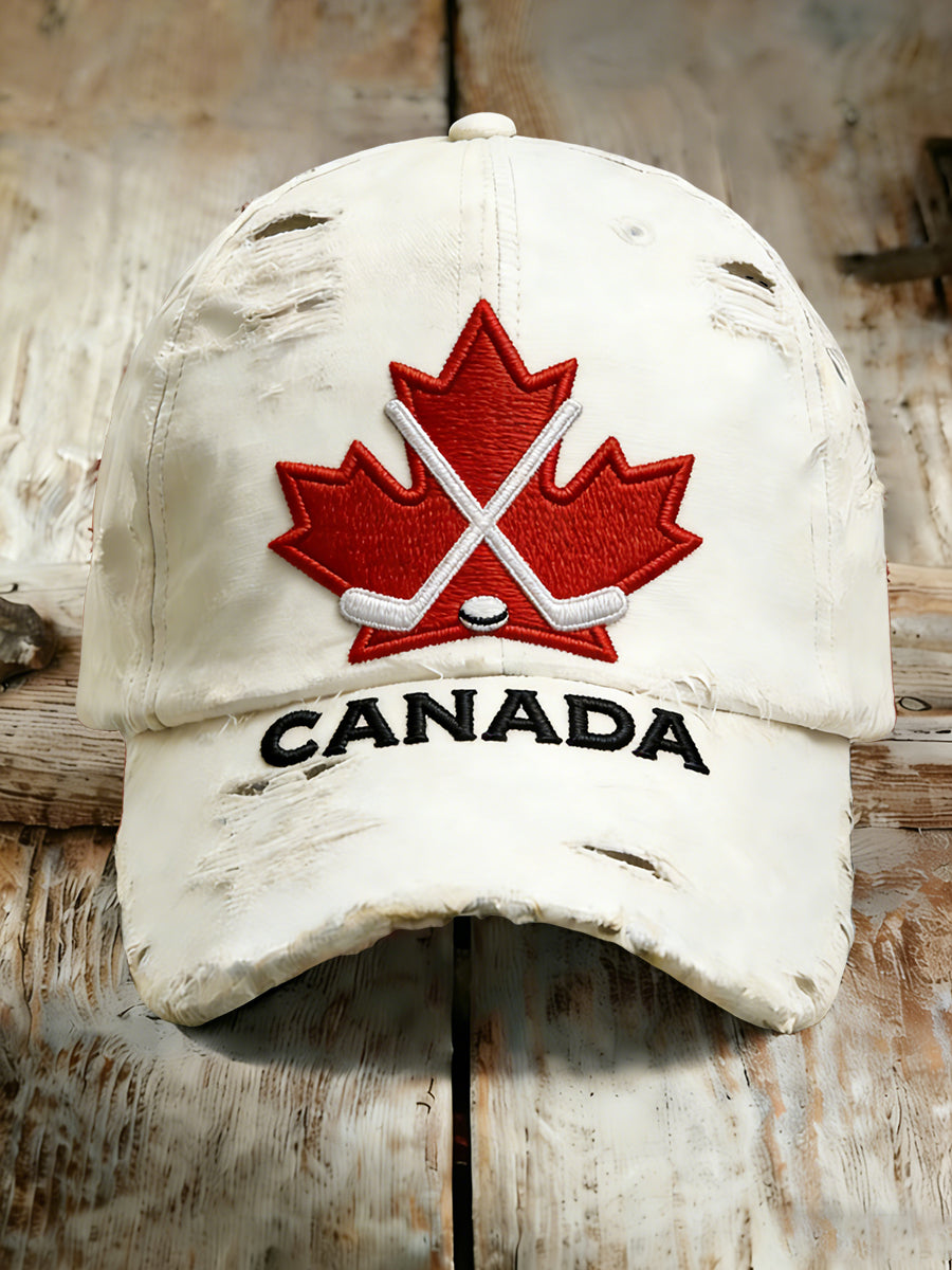 Retro Canadian Hockey Emblem Casual Baseball Cap