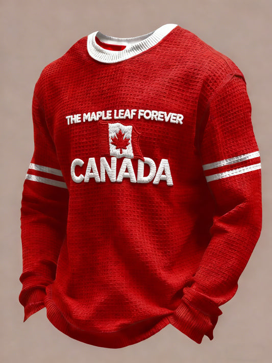 Retro Canadian Basketball Enthusiast Patchwork Waffle Weave T-Shirt