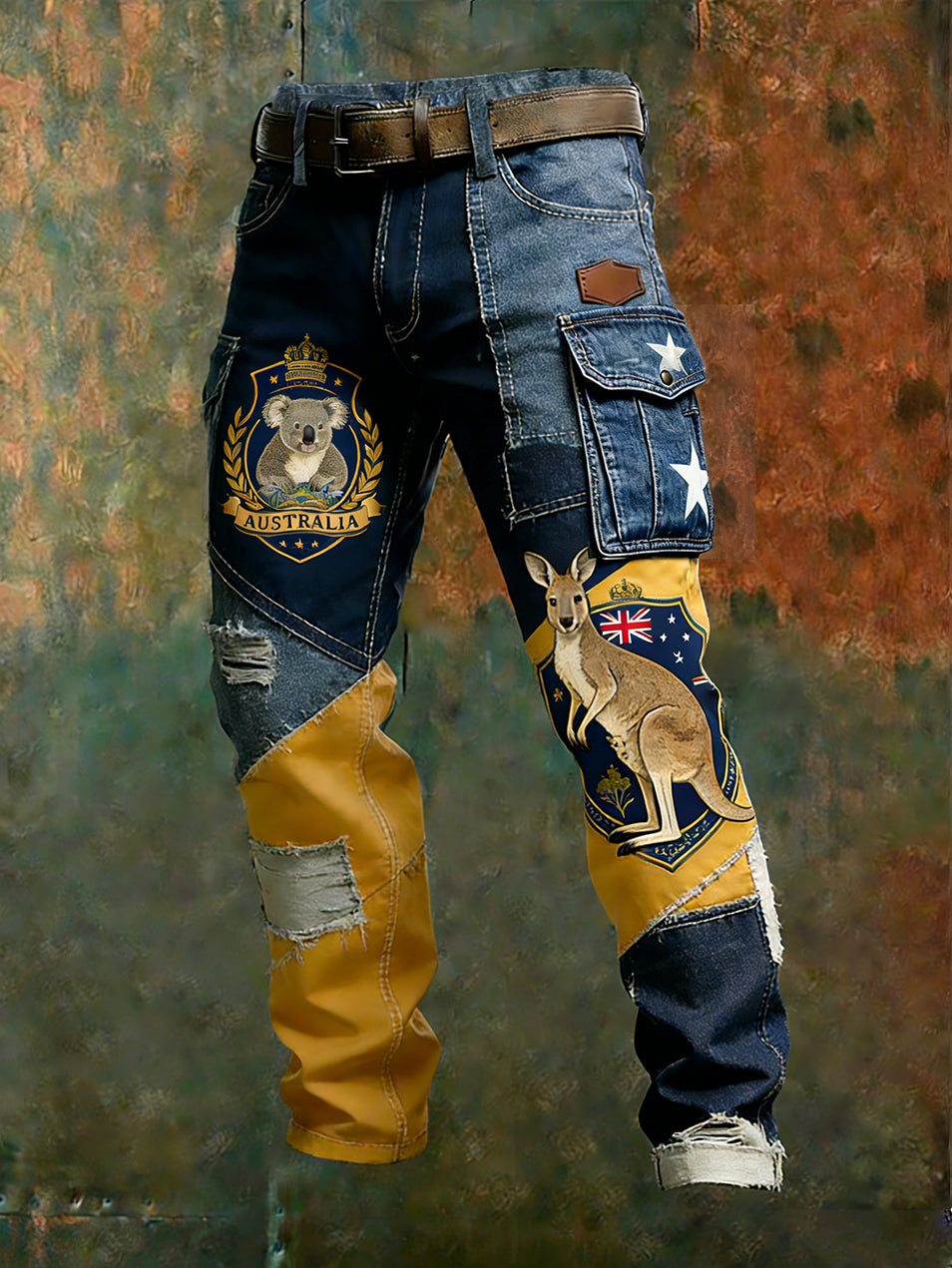 Men's Vintage Australian Flag Art Print Business Casual Work Pants