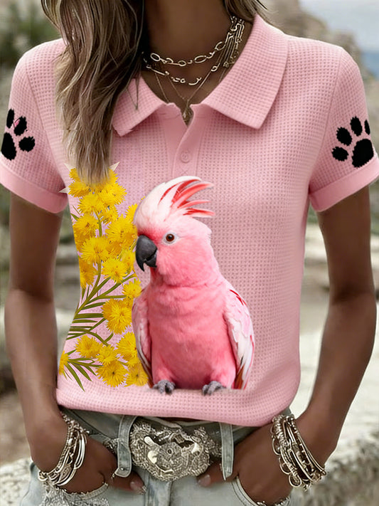 Women's Vintage Happy Australia Day Flag Badge Casual Print Short-Sleeve Polo Shirt