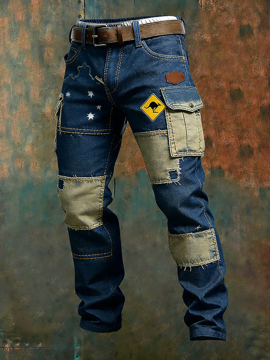 Men's Vintage Australian Flag Art Print Business Casual Work Pants