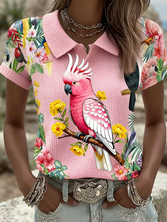 Women's Vintage Happy Australia Day Flag Badge Casual Print Short-Sleeve Polo Shirt