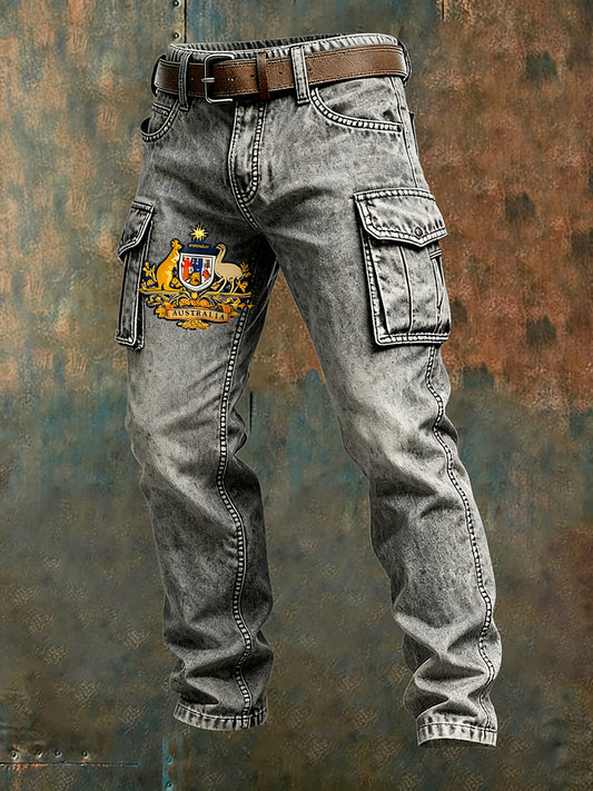 Men's Vintage Australian Flag Art Print Business Casual Work Pants