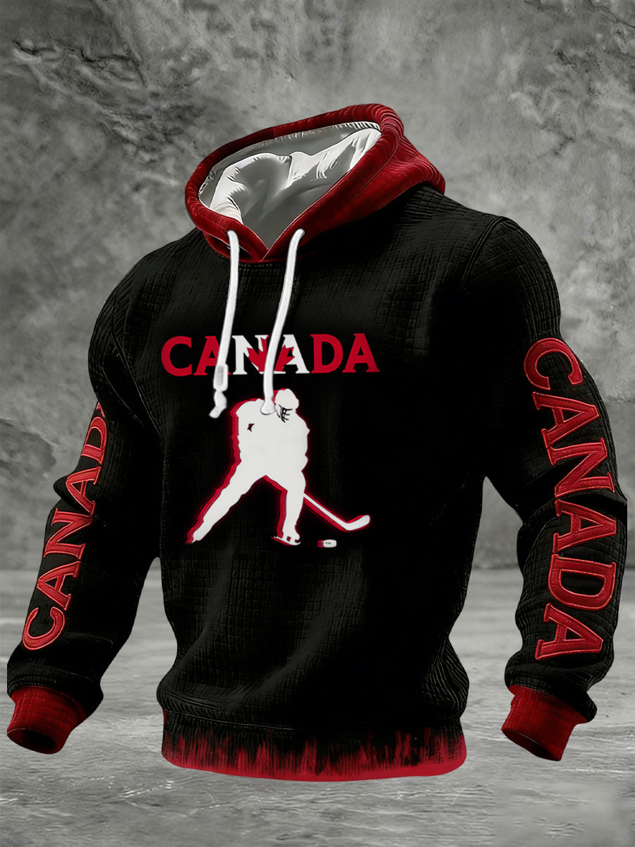 Retro Canadian Hockey Sports Casual Waffle Hoodie