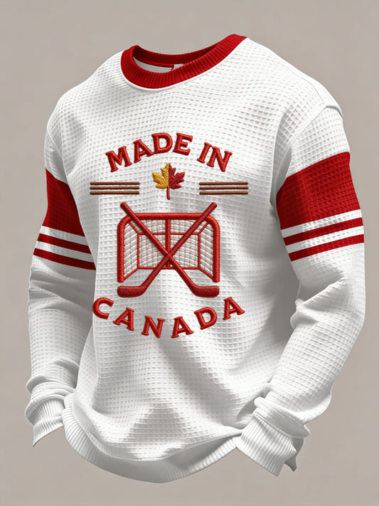 Retro Canadian Hockey Fan Sports Casual Waffle Weave T-Shirt