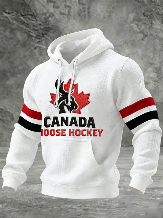 Retro Canadian Moose Hockey Casual Waffle Hoodie