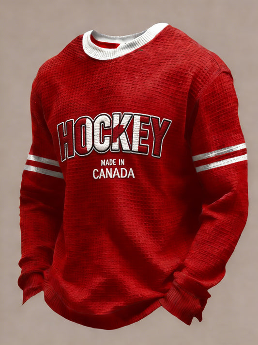 Retro Canadian Hockey Heritage Waffle-Weave T-Shirt