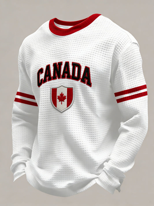 Retro Canadian Hockey Casual Waffle-Weave T-Shirt
