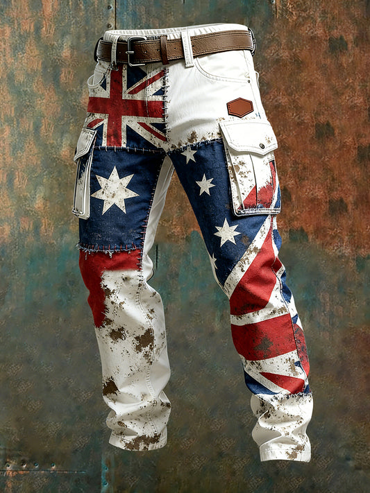 Men's Vintage Australian Flag Art Print Business Casual Work Pants