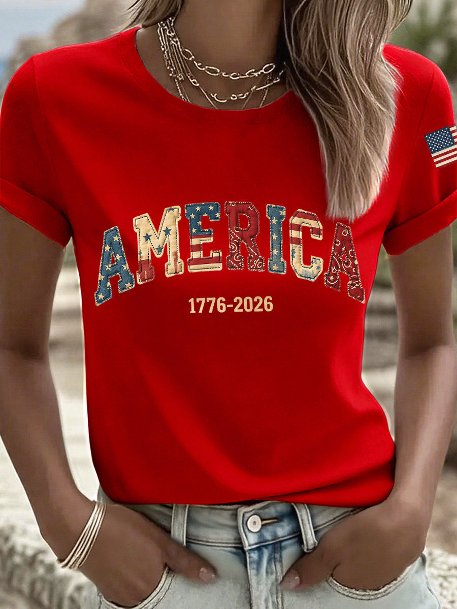 Women's America 1776-2026 Patchwork Pattern T-Shirt