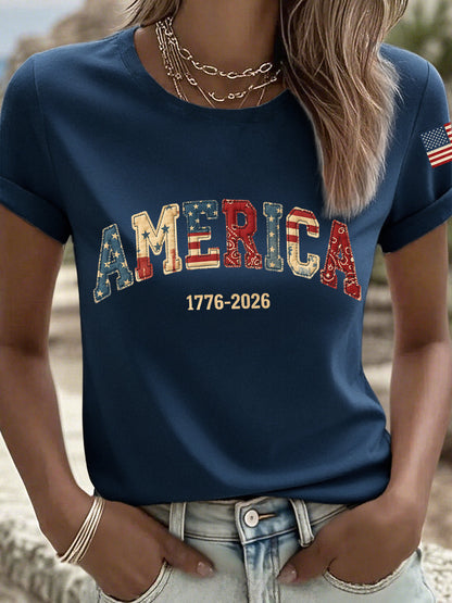 Women's America 1776-2026 Patchwork Pattern T-Shirt