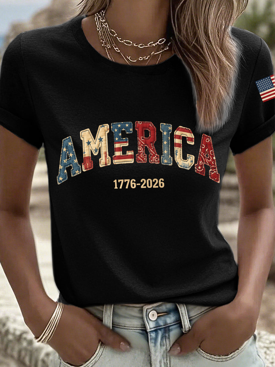Women's America 1776-2026 Patchwork Pattern T-Shirt