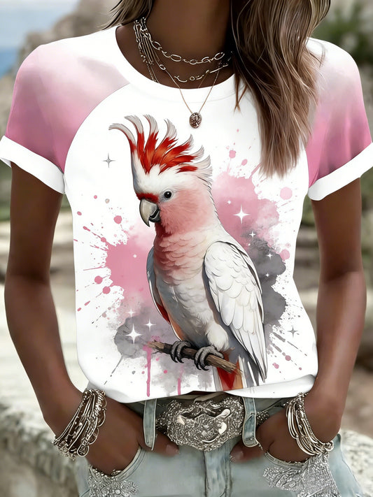 Women's Vintage Aussie Cute Pink Cockatoo Casual Comfortable Short Sleeve T-Shirt