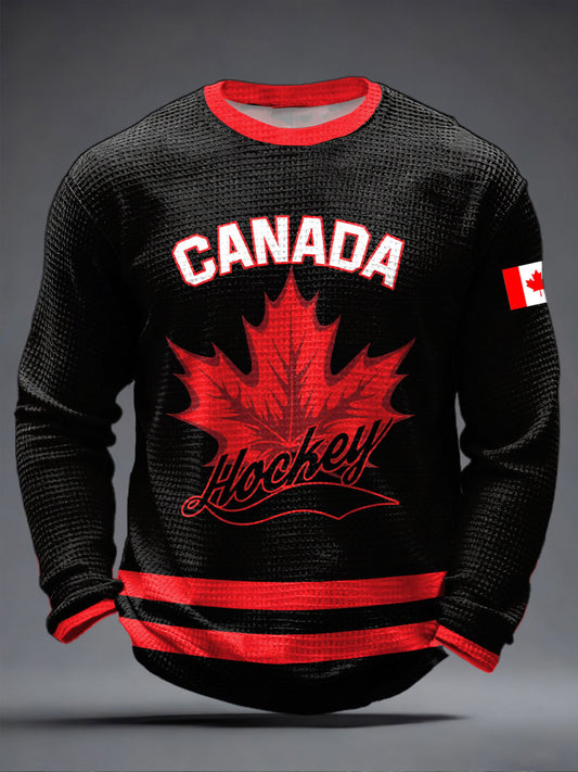 Men's Canada Hockey Waffle Print Casual T-Shirt