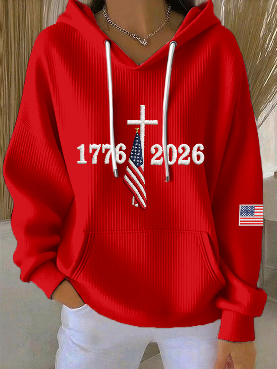 Women's USA 1776-2026 Embroidery Pattern Hoodie