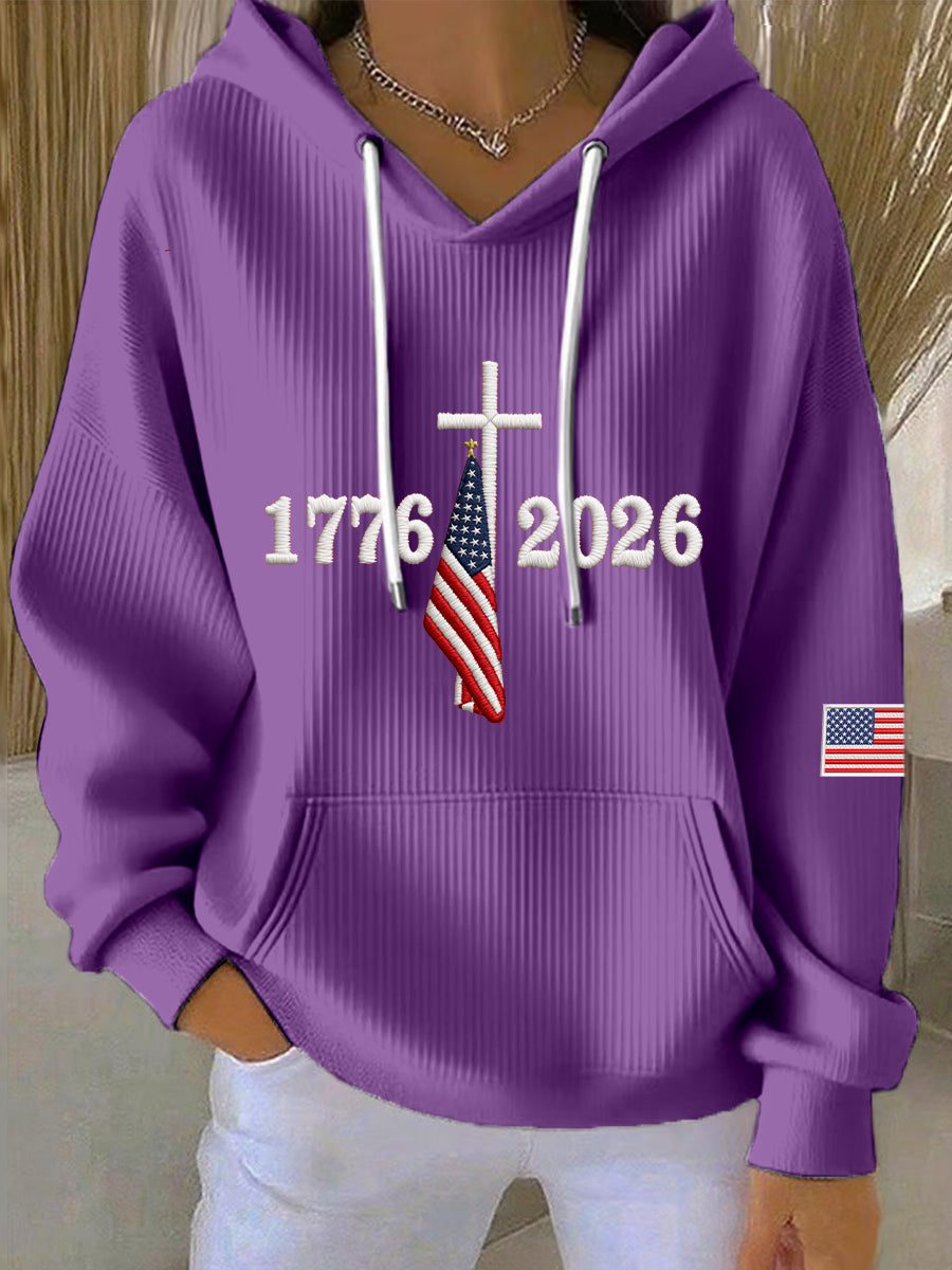 Women's USA 1776-2026 Embroidery Pattern Hoodie