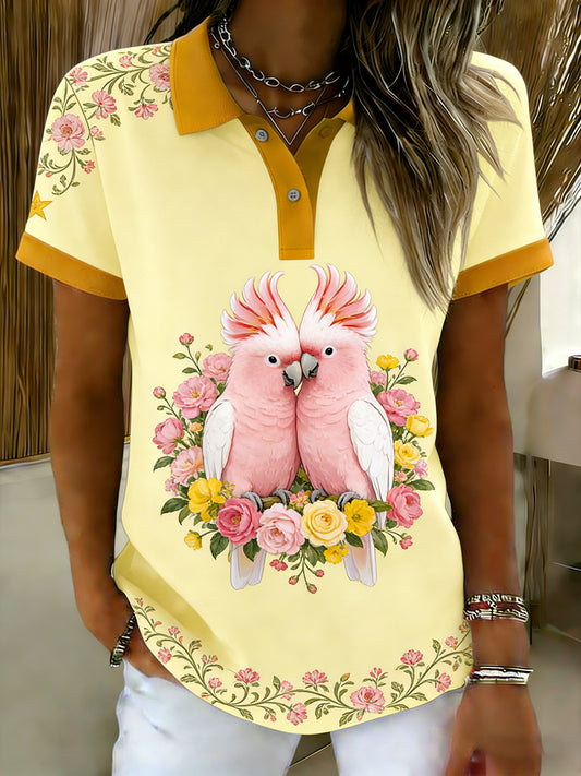 Women's Vintage Happy Australia Day Flag Badge Casual Print Short-Sleeve Polo Shirt