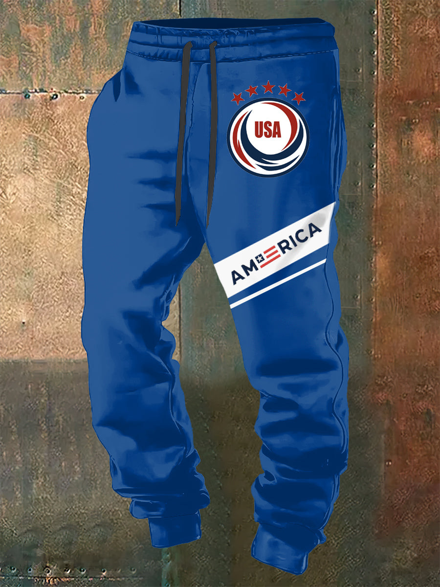 Men's USA Printed Drawstring Sports Pants