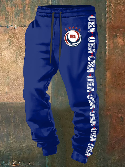 Men's USA Printed Drawstring Sports Pants