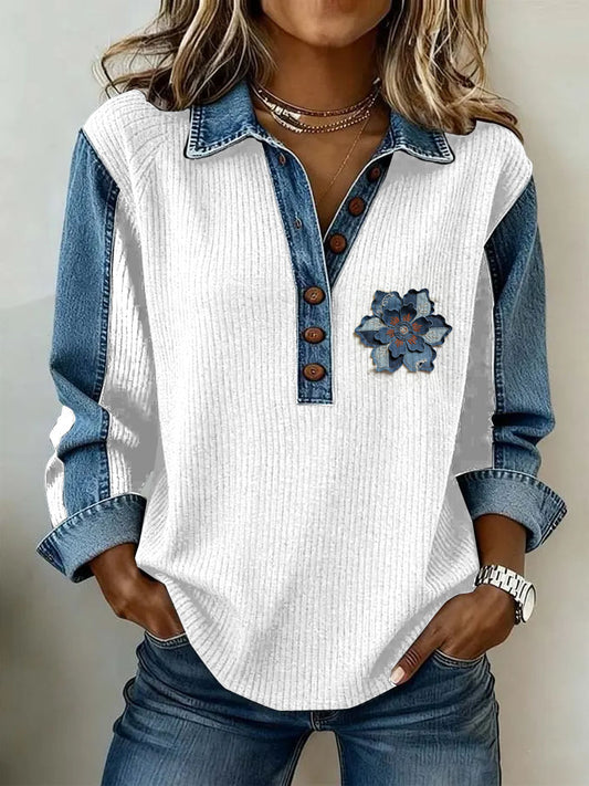 Women's Vintage Floral Print Casual Long-Sleeve Top