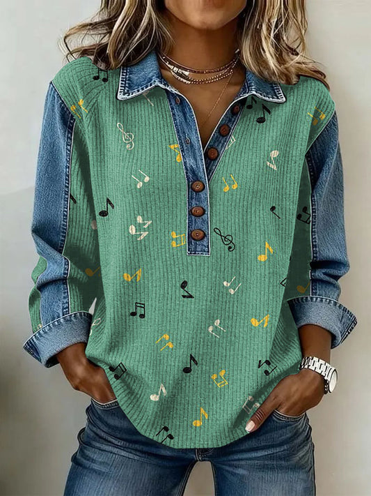 Women's Vintage Floral Print Casual Long-Sleeve Top