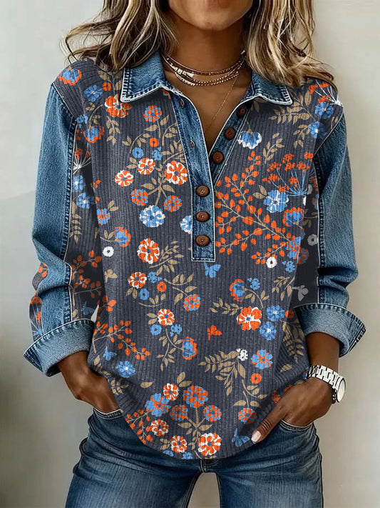 Women's Vintage Floral Print Casual Long-Sleeve Top