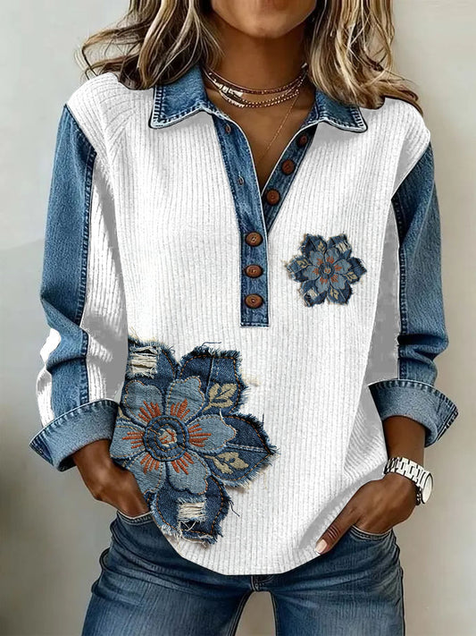 Women's Vintage Floral Print Casual Long-Sleeve Top
