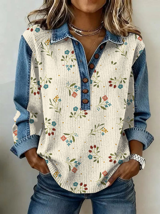 Women's Vintage Floral Print Casual Long-Sleeve Top