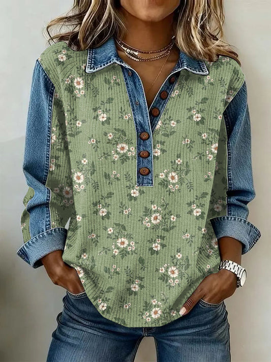 Women's Vintage Floral Print Casual Long-Sleeve Top