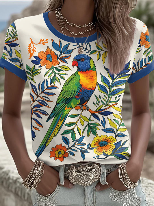 Women's Rainbow Lorikeet Art Printed T-shirt