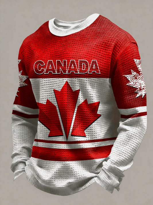 Retro Canadian Hockey Casual Waffle Weave T-Shirt