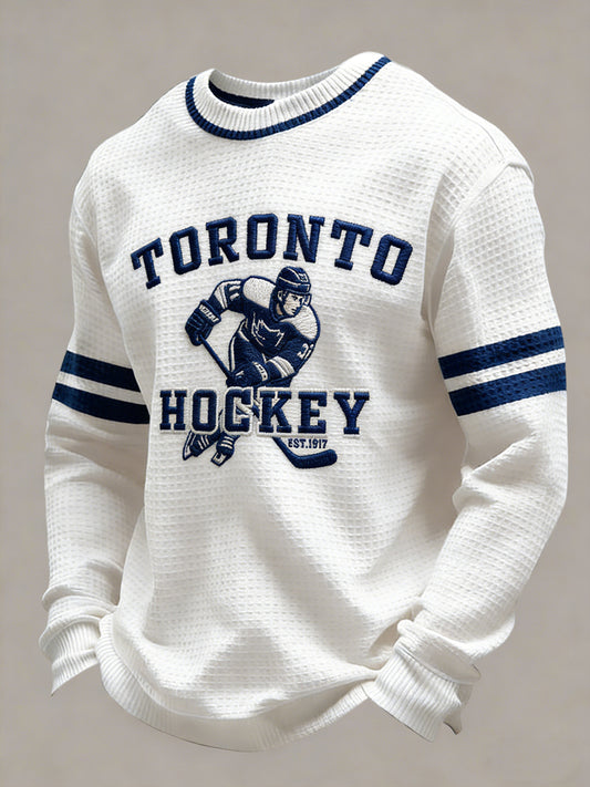 Retro Canadian Hockey Fan Waffle-Weave T-Shirt