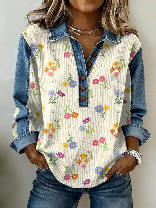 Women's Vintage Floral Print Casual Long-Sleeve Top
