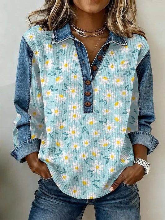 Women's Vintage Floral Print Casual Long-Sleeve Top