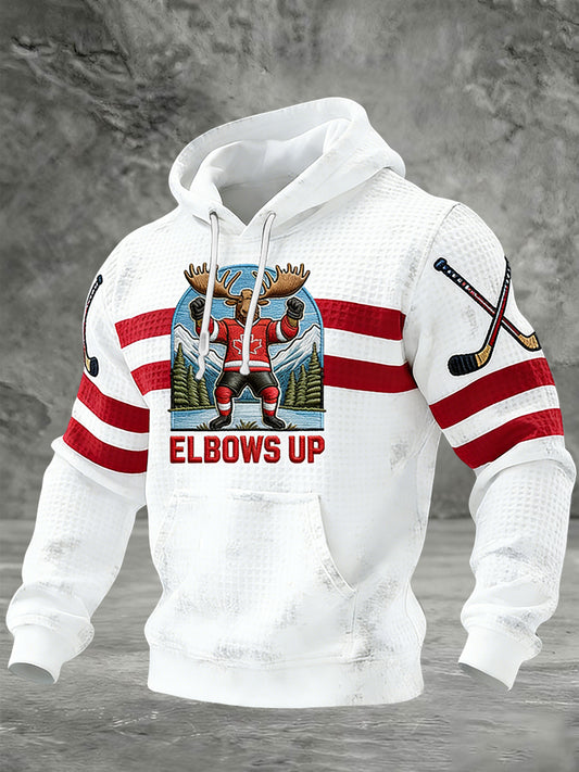 Retro Canadian Hockey Moose Casual Waffle Hoodie