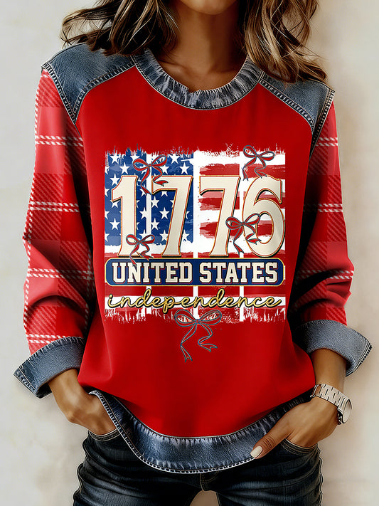 Women's USA Printed Collar Long Sleeve Sweatshirt