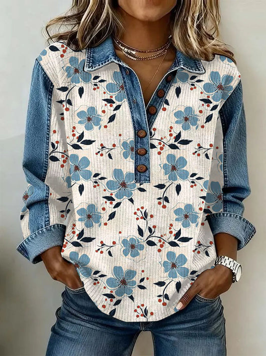 Women's Vintage Floral Print Casual Long-Sleeve Top
