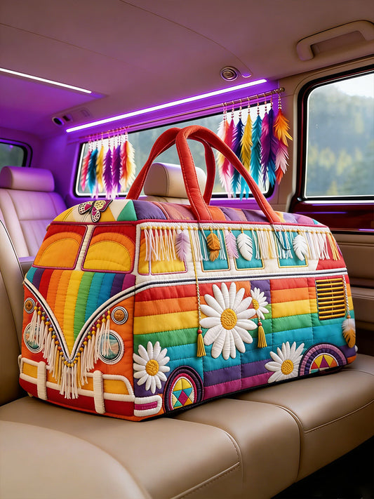 Retro Hippie Print Quilted Duffle Bag