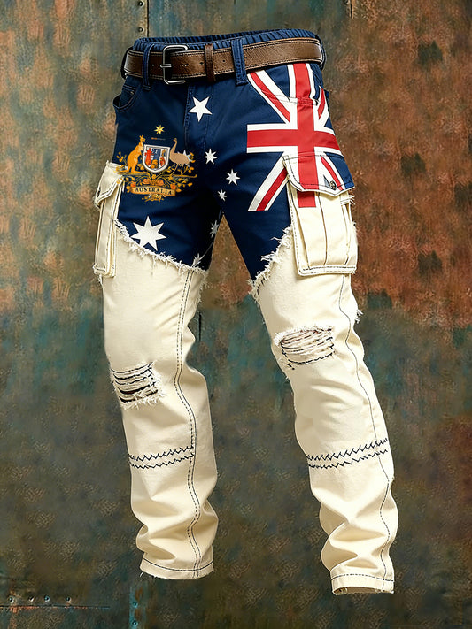 Men's Vintage Australian Flag Art Print Business Casual Work Pants