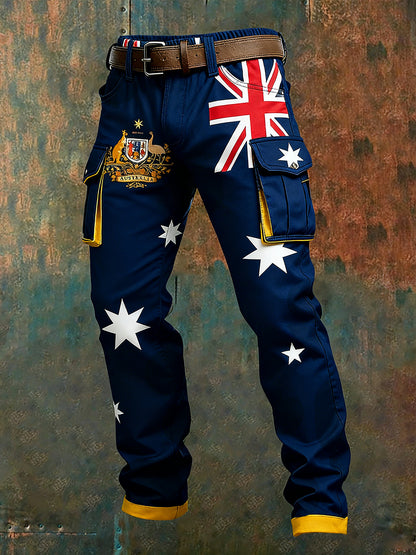 Men's Vintage Australian Flag Art Print Business Casual Work Pants