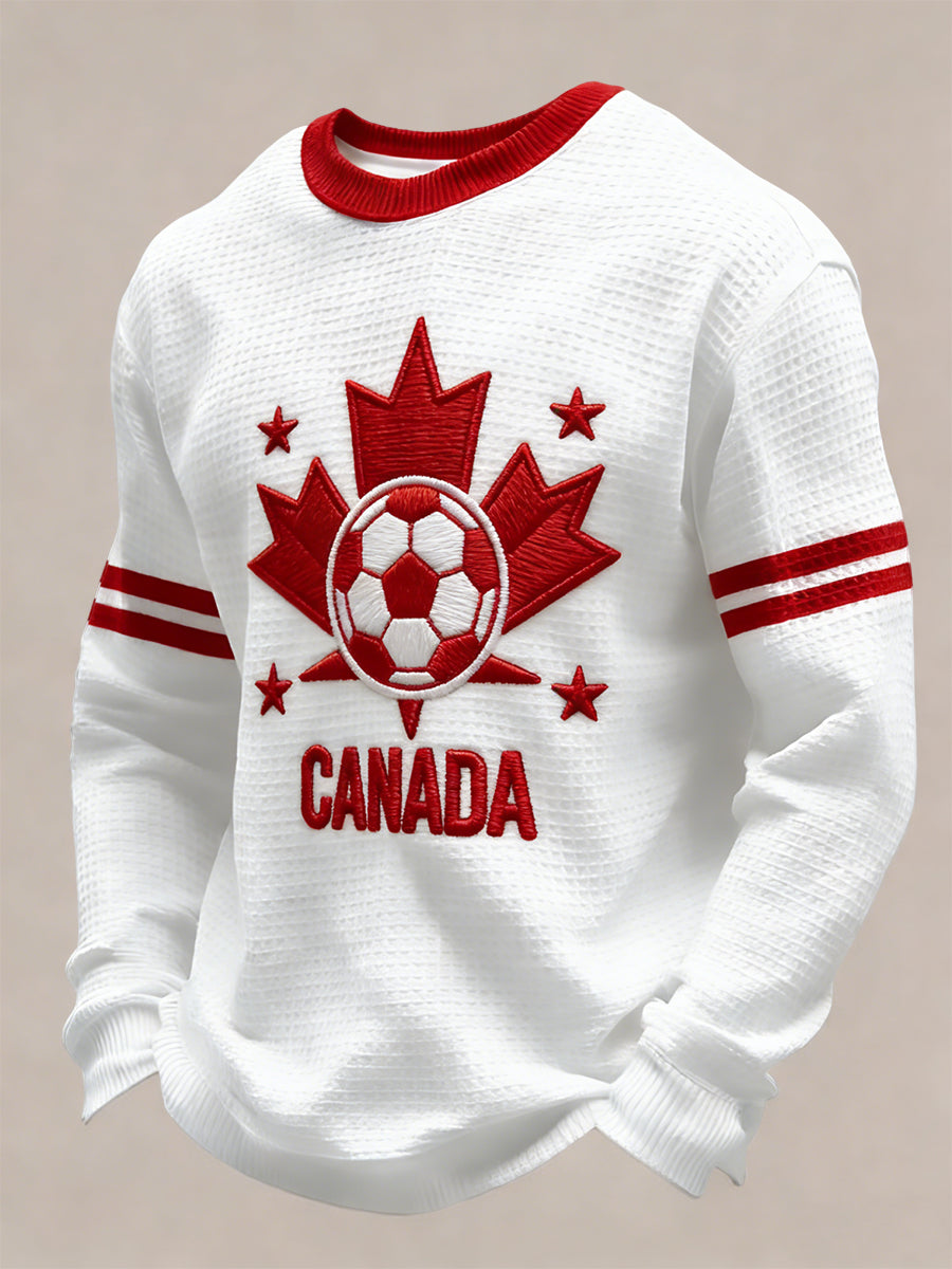 Retro Canada 2026 Soccer Maple Leaf Casual Waffle Weave T-Shirt