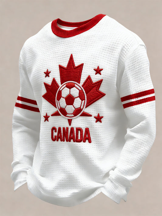 Retro Canada 2026 Soccer Maple Leaf Casual Waffle Weave T-Shirt