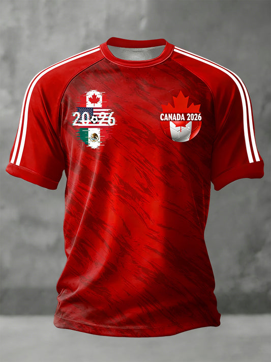 Retro Canada 2026 Soccer Texture Art Casual T-Shirt