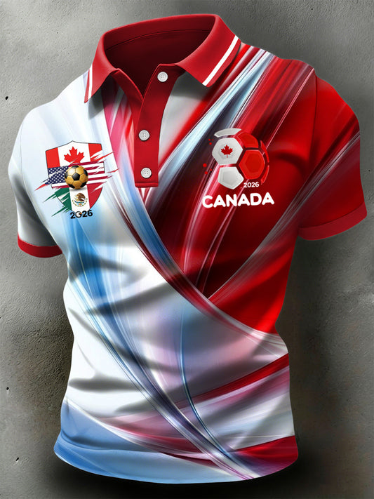 Retro Canada 2026 Soccer Texture Art Casual Polo Shirt
