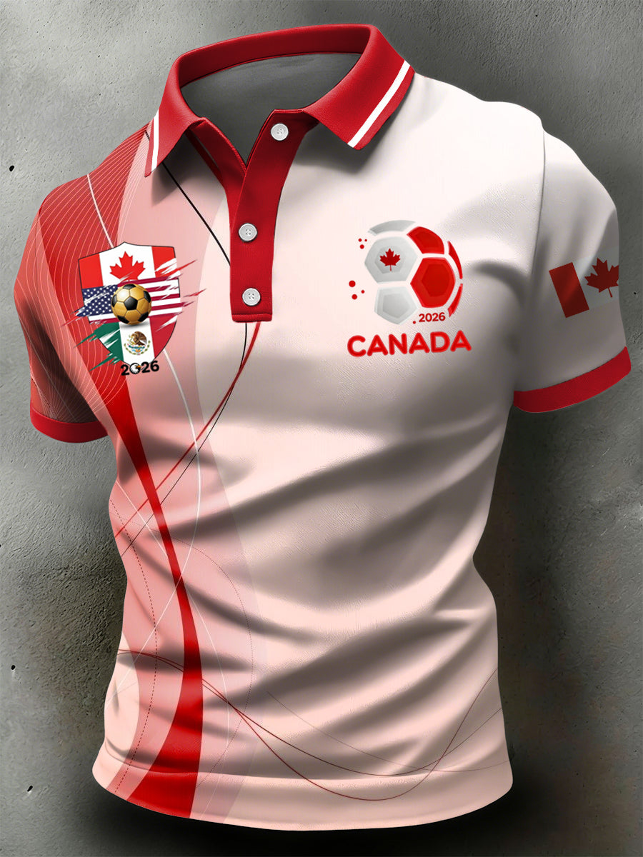 Retro Canada 2026 Soccer Championship Art Casual Polo Shirt