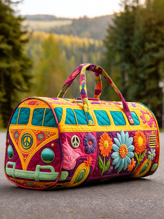 Flower Hippie Car Print Quilted Hand-Held Travel Bag