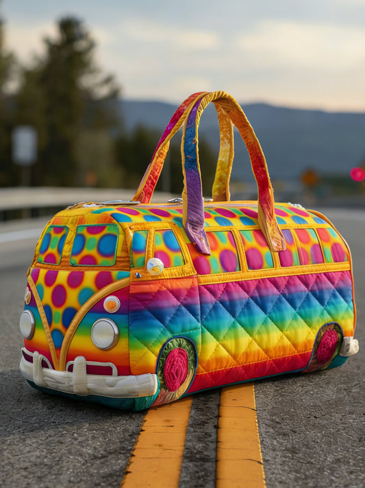 Hippie Car Print Quilted Hand-Held Travel Bag