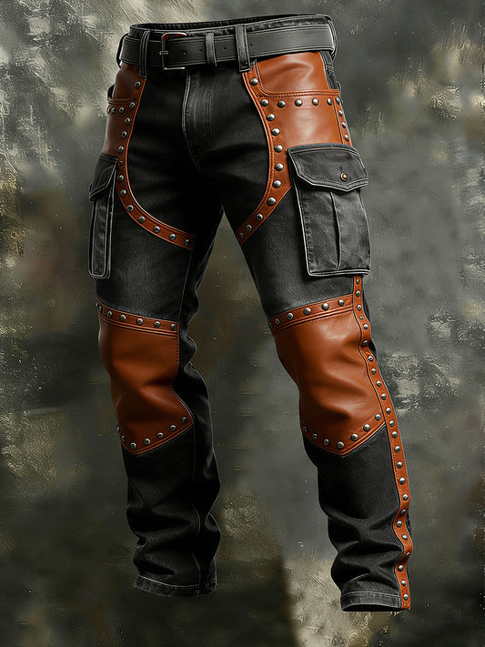 Men's Retro Vacation Business Western Rivets Art Print Casual Workwear Trousers