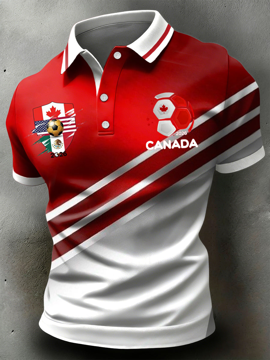 Retro Canadian 2026 Soccer Stripe Art Casual Polo Shirt