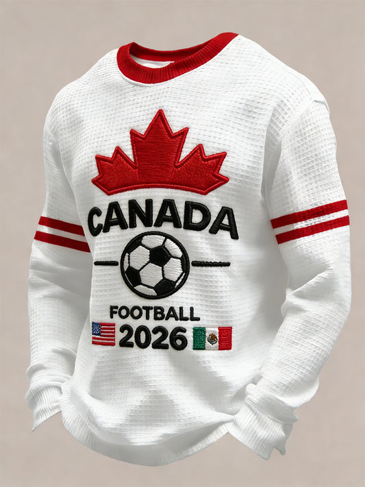 Retro Canada 2026 Soccer Crest Casual Waffle Weave T-Shirt
